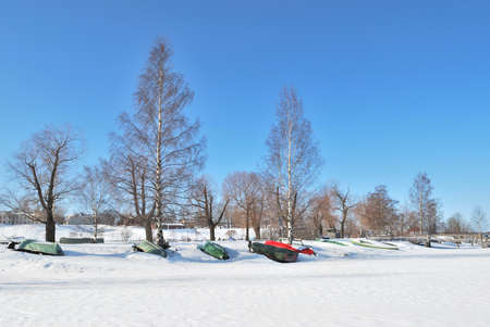Finland, Lappeenranta. The shore of Lake Saimaa in the early springの写真素材