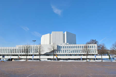 Helsinki. Snow-white modern Congress Hall  Finlandia in the sunny spring dayのeditorial素材