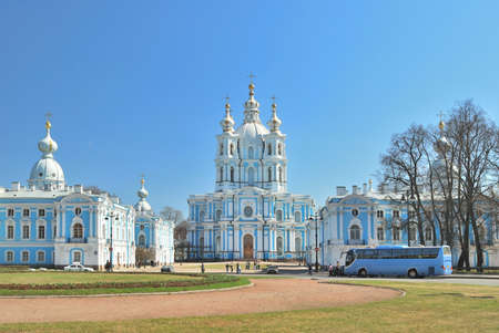 St. Petersburg.  Rastrelli  square and architectural ensemble of Smolny Cathedralの写真素材