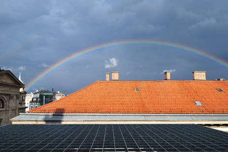 Rainbow over the rooftops of Budapestの写真素材
