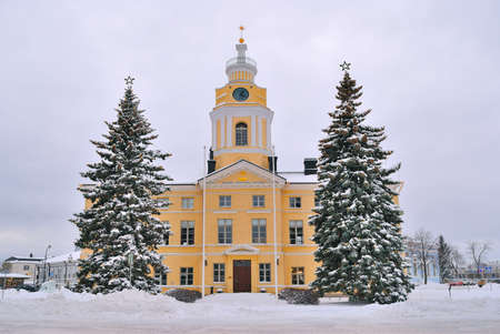 Hamina, Finland.  Town Hall Square before Christmasの写真素材