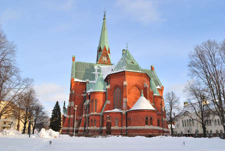 Kotka, Finland. Lutheran Cathedral in the rays of the evening sunの写真素材