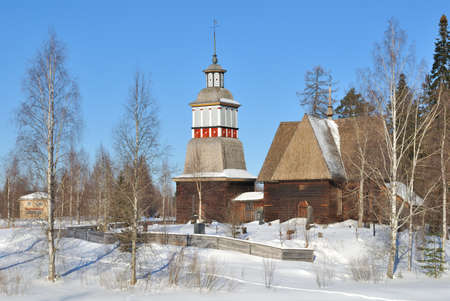 Finland. Very beautiful old wooden church in Petaavesiの写真素材