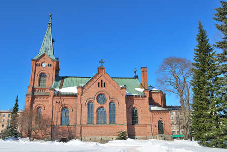 Finland. Jyvaskyla city church in a sunny spring dayの写真素材