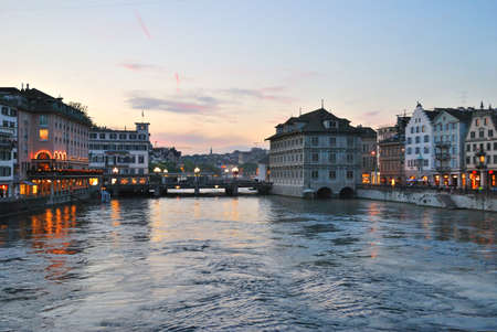 Zurich, Switzerland. Beautiful sunset on the river Limmat