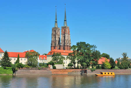 Wroclaw, Polish Republic. View of the island Tumski and the Cathedral of  St. John the Baptist in a...