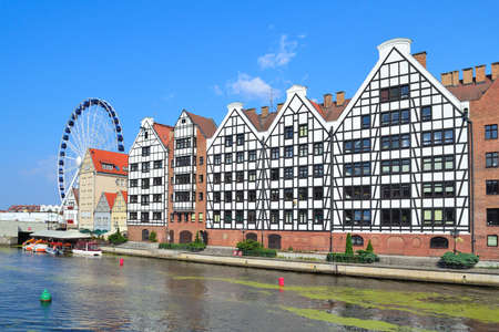 Gdansk, Polish Republic. Beautiful quay of the Warehouses Island with historic buildings