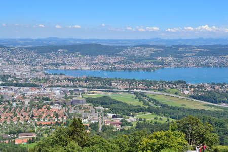 Switzerland. View of  Zurich and the Zurich Lake from the mountain Uetlibergの写真素材