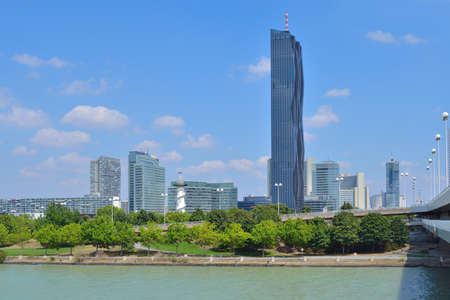 Vienna, Austria. Danube river embankment in a sunny summer day