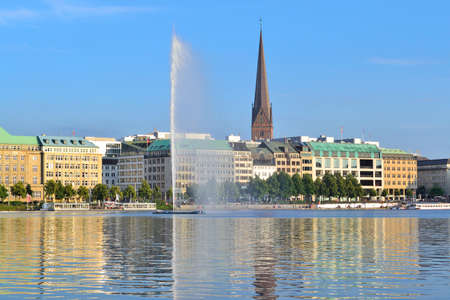 Hamburg, Germany. A view of a very beautiful lake Alster in a sunny eveningの写真素材