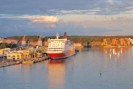 Turku, Finland. The port of Turku in a sunny summer eveningの写真素材