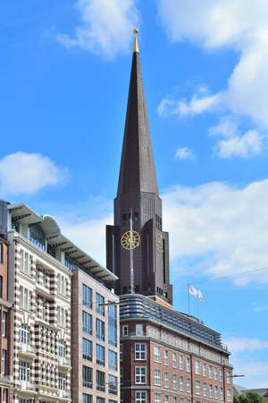 Hamburg, Germany. Tower of the Church of St. Jacob in a sunny summer dayの写真素材