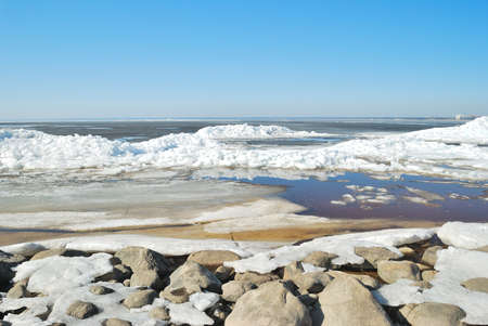 Saint-Petersburg, Russia. Coast of the Gulf of Finland in a sunny spring day in Aprilの写真素材