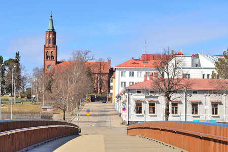Finland. Beautiful view of the city of Savonlinna in a sunny spring dayの写真素材
