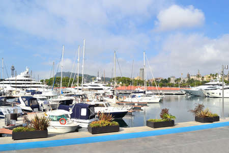 Barcelona, Spain. Old port in a sunny summer dayの写真素材