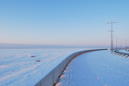 St. Petersburg. Winter sunrise on the Gulf of Finlandの写真素材