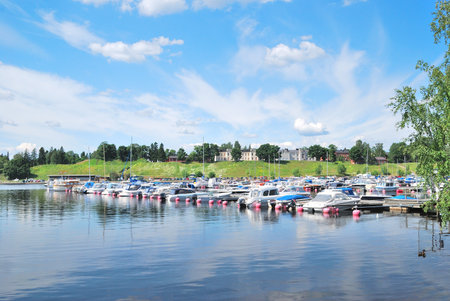 Finland. Beautiful harbor in Lappeenranta town on a sunny summer dayの写真素材