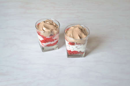 Dessert in portioned glassesの写真素材