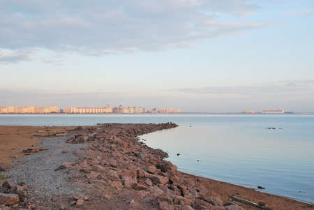 Summer sunset on the Gulf of Finland in Saint-Petersburgの写真素材