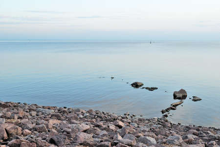 Summer sunset on the Gulf of Finland in Saint-Petersburgの写真素材