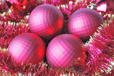 A set of beautiful bright red Christmas decorationの写真素材