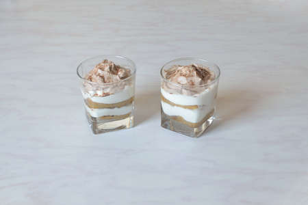 Tiramisu type dessert in portioned cupsの写真素材