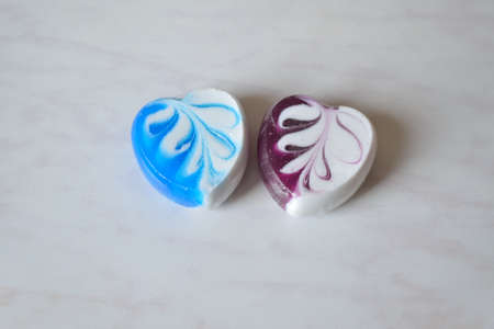 Original handmade soap in the shape of heartsの写真素材