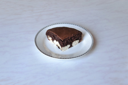 Chocolate cake with cottage cheese ballsの写真素材