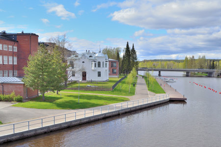 Finland. Lake embankment in the town of Hameenlinna in a sunny summer dayの写真素材