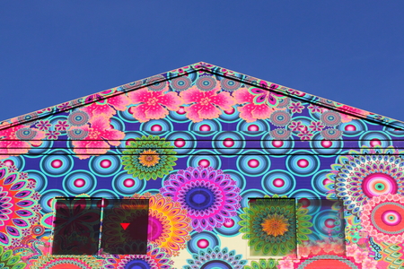 Details of the facade of a shop in Shibuya city, Japan の写真素材