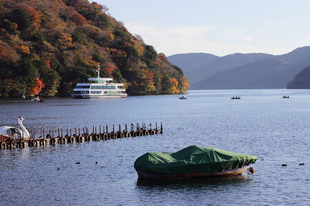 Beautiful view of the lake in Hakone, Japanの写真素材