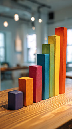Colorful wooden blocks on the table in the office, business conceptの素材