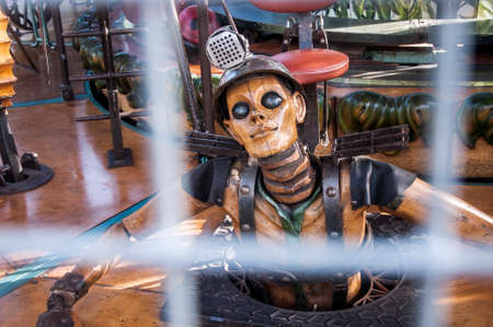 les machines de lile in nante, france, august 2016. a miner statue in one of the carousels.のeditorial素材