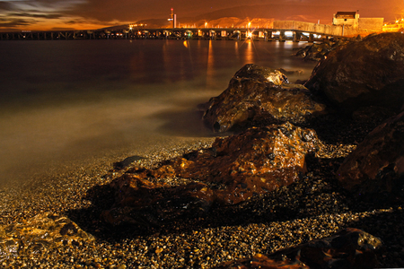 Long exposure photography, beach during nightの写真素材