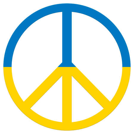 Illustration of the peace symbol filled with the colors of Ukraine. Blue and yellow.の写真素材