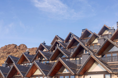 Photography of a group of roofs of houses in the mountains in Sierra Nevadaの写真素材