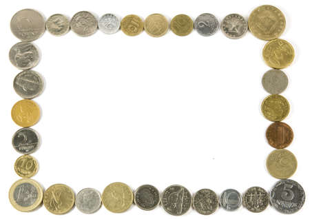 frame made from coins of different countriesの写真素材