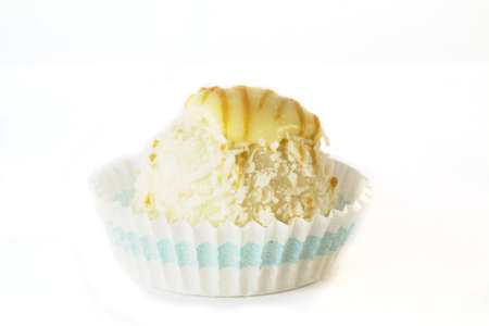 round chocolate candy on paper wrappingの写真素材