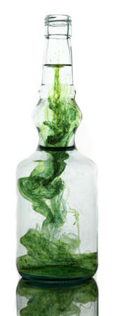 one green water glass bottleの写真素材