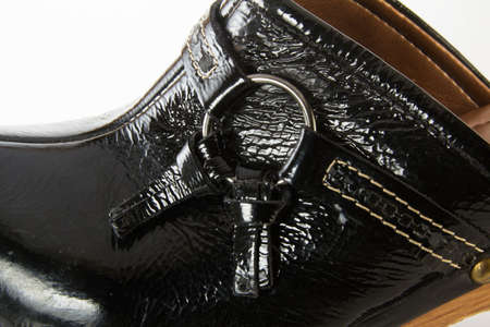 black leather woman shoe from the topの写真素材