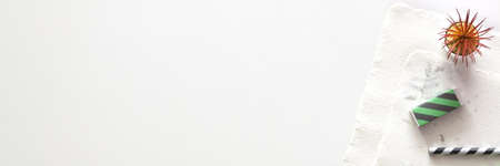 Copy space with handmade paper and succulent. Panoramaの写真素材