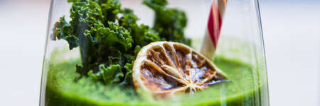 Green healthy kale cocktail. Panoramaの写真素材