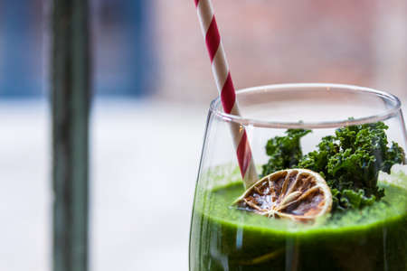 Green healthy kale cocktail. Copy spaceの写真素材