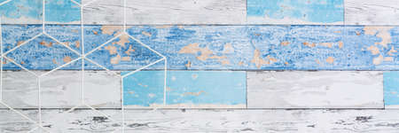 A wall with old boards. Geometric toolbox. Copy space. Panorama.の写真素材