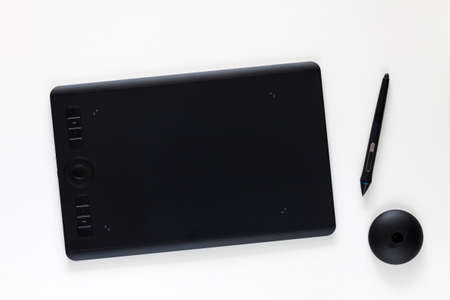 Graphic tablet on white blank background. Top view. Isolated.の写真素材