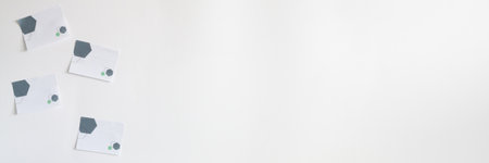 Empty white wall. Copy space. Sticky notes. Panoramaの写真素材