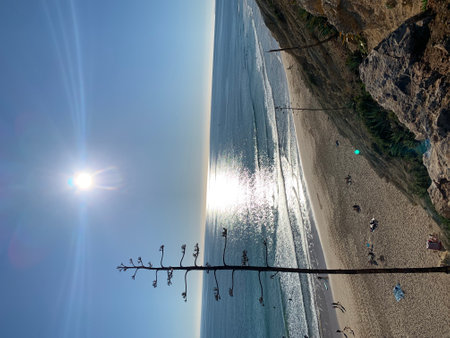 Aerial view of the beautiful beach with clear water and blue skyのeditorial素材