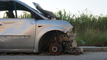 family car with shattered frontのeditorial素材