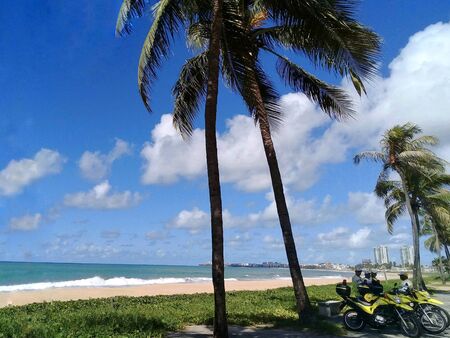 Maceio AL Brazil - 25 may, 2019 - Motorcycle cops on the beach (known as Ronda do Bairro)のeditorial素材