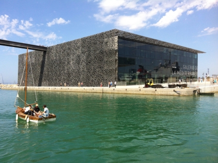 boat with view of Gallery of Mediterranean Marseille Franceの素材
